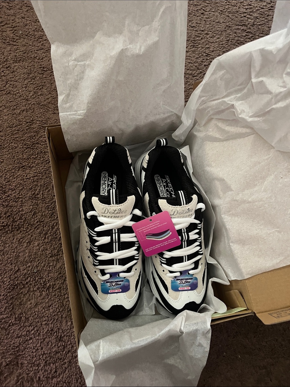 Skechers D'Lites Women's Black and White Athletic Sneakers with Foam Insole